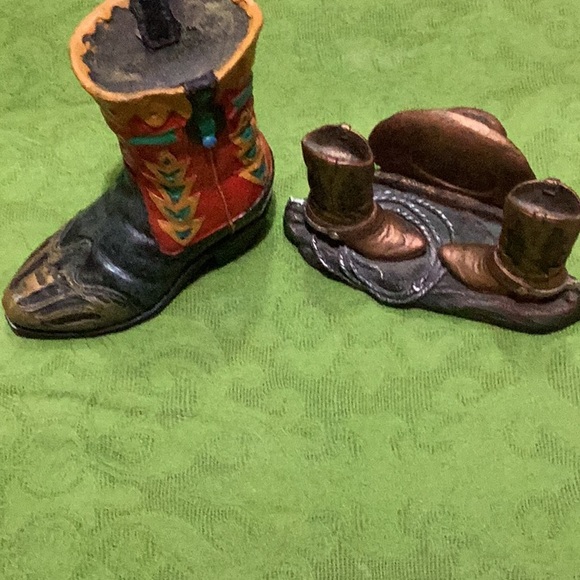 Cowboy Business Card Holder and Cowboy Boot Figurine - Picture 1 of 7